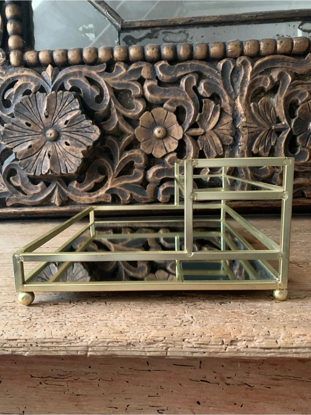 Anthropologie Gold Deco Mirrored Two-Tier Vanity Tray Organizer Decor 47133137